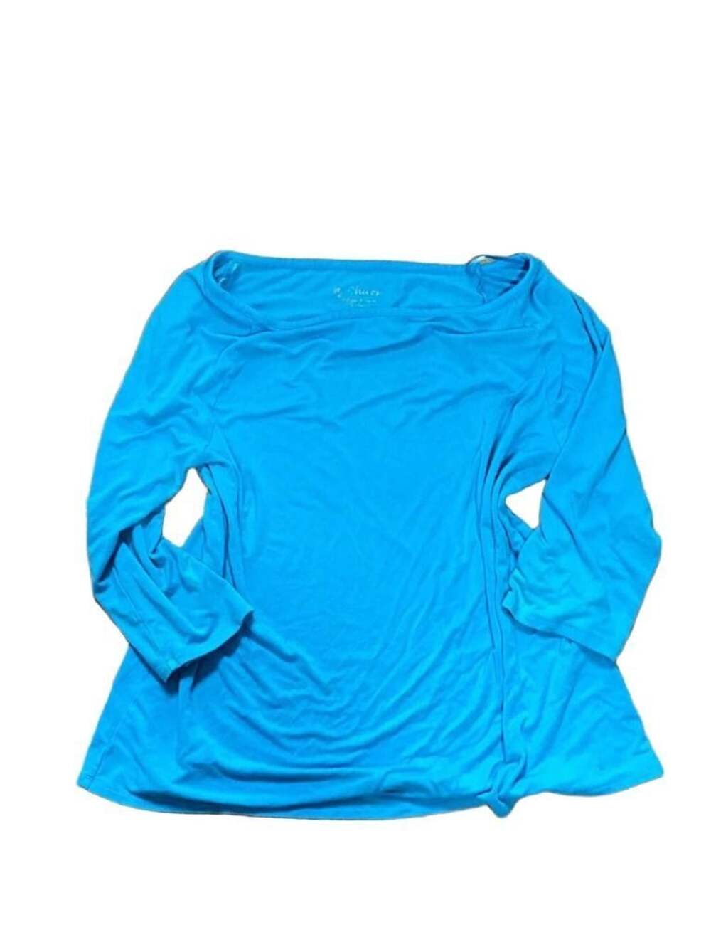 By Chico's Bright Blue Rayon Spandex 3/4 Sleeve Boatneck Top Size 2